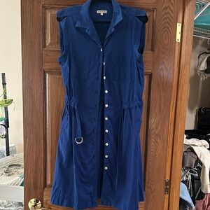 Lacoste Cobalt Blue Sleeveless Button-Front Midi Dress